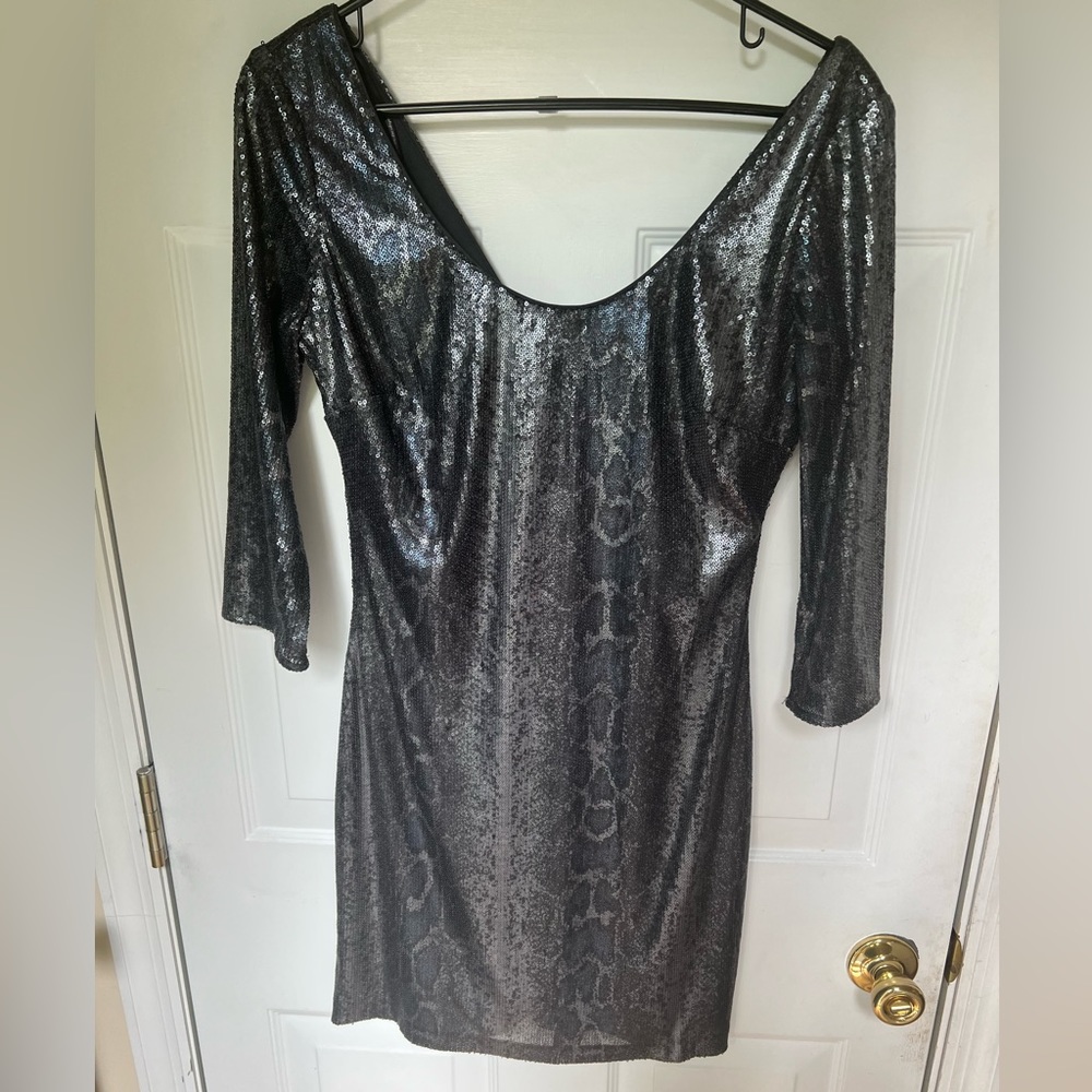 Grey leopard print sequined dress